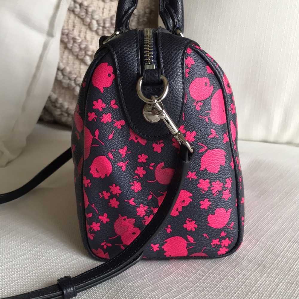 Coach Mini Bennet Prairie Calico Floral Satchel Purse, F55466, Navy / Pink - Picture 5 of 16